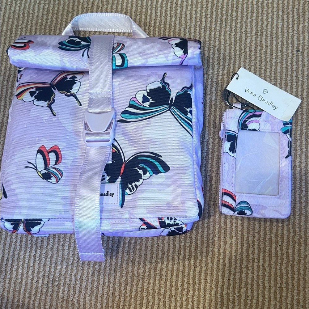 NWT Vera Bradley Lavender Butterfly lunch tote and card holder bundle set - Picture 7 of 7